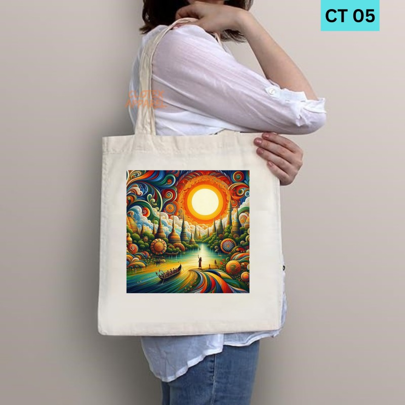 Picture of Btown Beautiful Designed Cotton Canvas Tote Bag With Zipper. [C T 05]