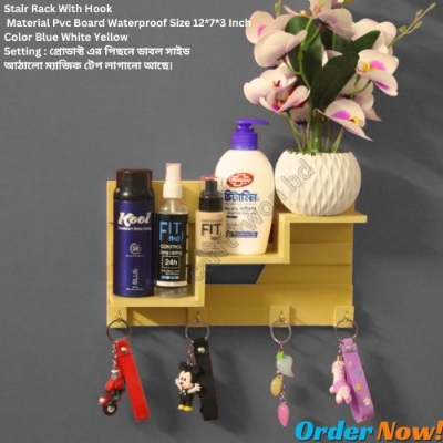 Picture of Stair Rack Self Adhesive Punch Free Wall Decorative Shelf ( N2 ) With 4 Pcs Hook