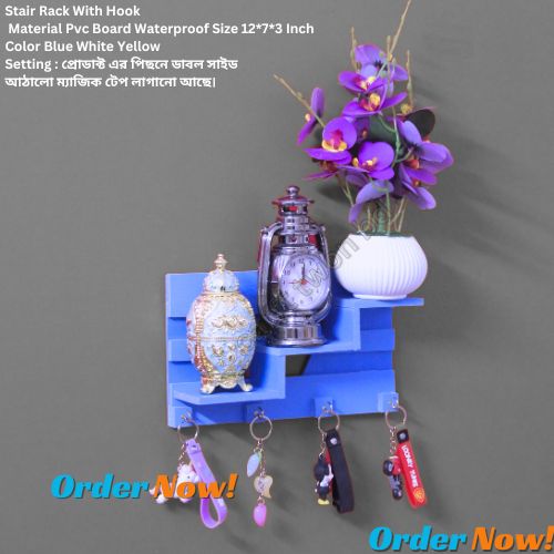 Picture of Stair Rack Self Adhesive Punch Free Wall Decorative Shelf ( N2 ) With 4 Pcs Hook