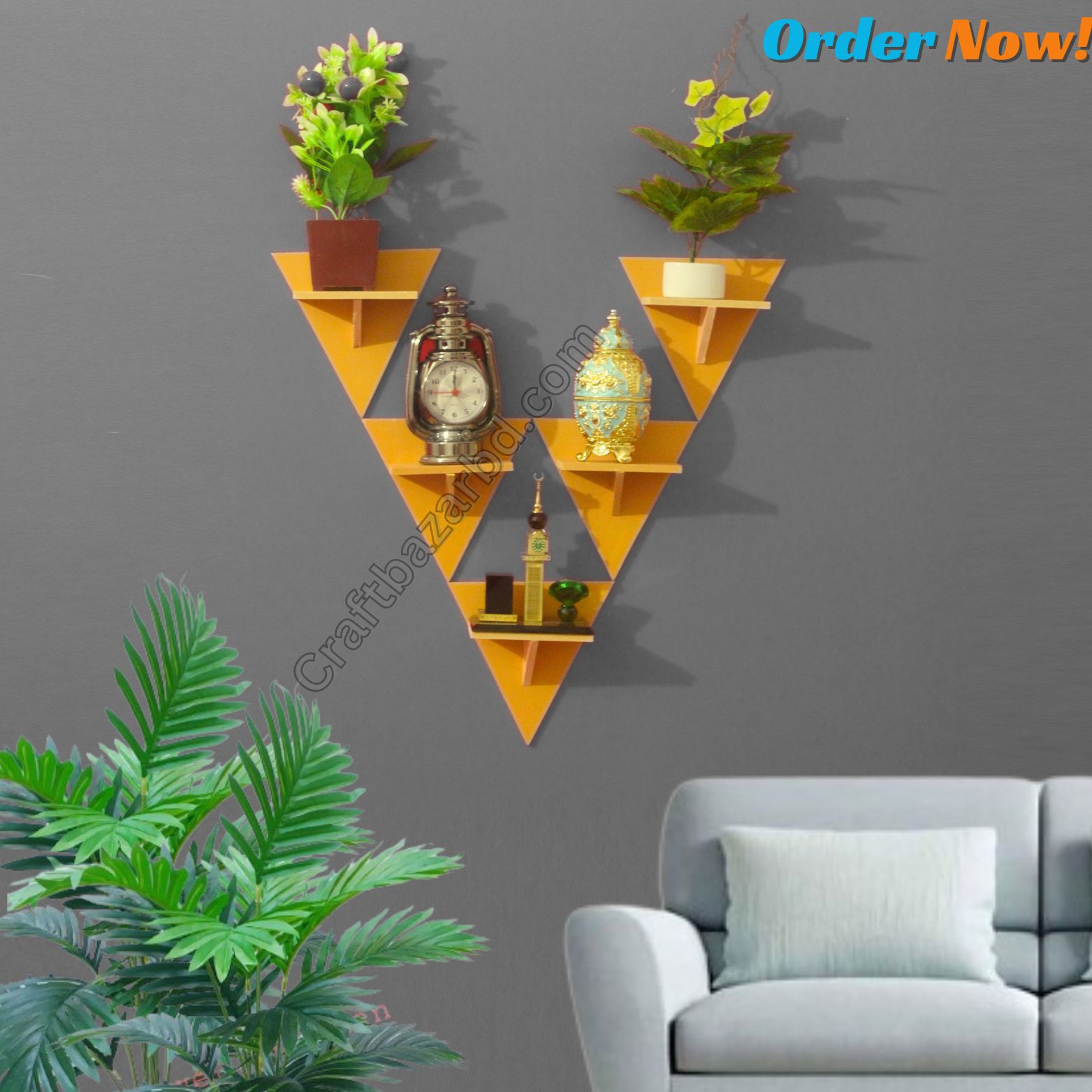 Picture of Square Shape Wall Shelf Without Flower . Self Adhesive Punch Free Wall Decor Waterproof Premium Quality.