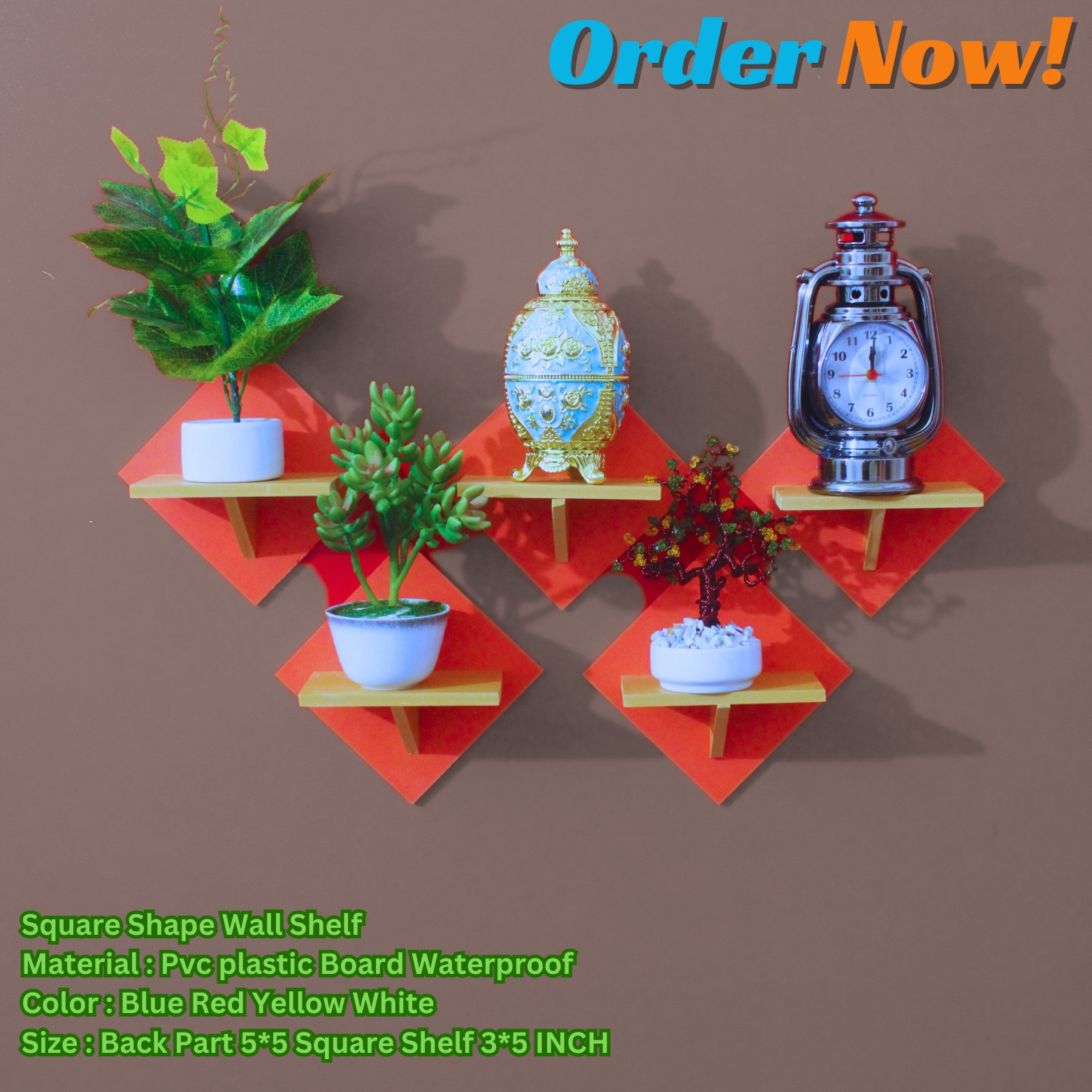 Picture of Square Shape Wall Shelf Without Flower . Self Adhesive Punch Free Wall Decor  Waterproof Premium Quality.