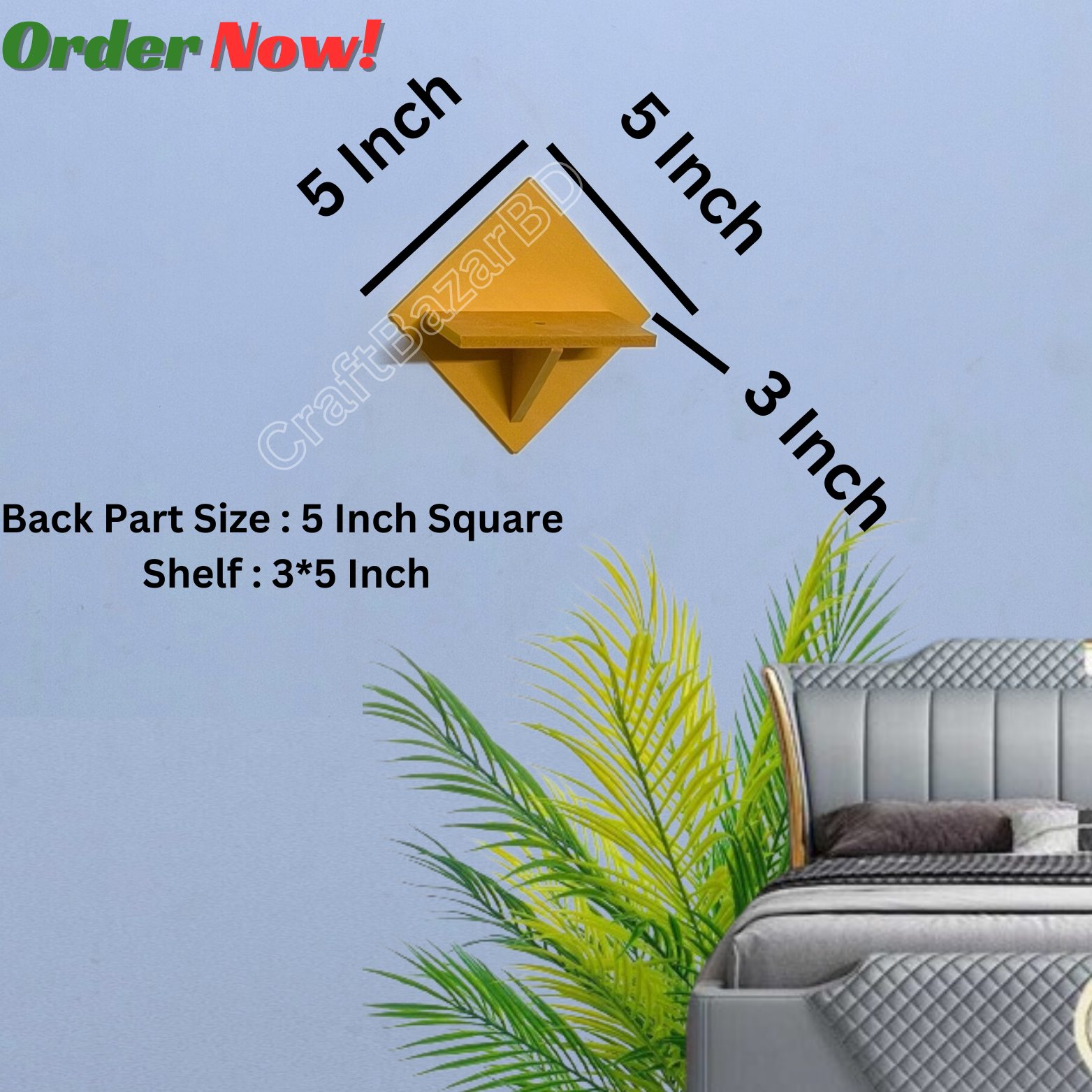 Picture of Square Shape Wall Shelf Without Flower . Self Adhesive Punch Free Wall Decor  Waterproof Premium Quality.
