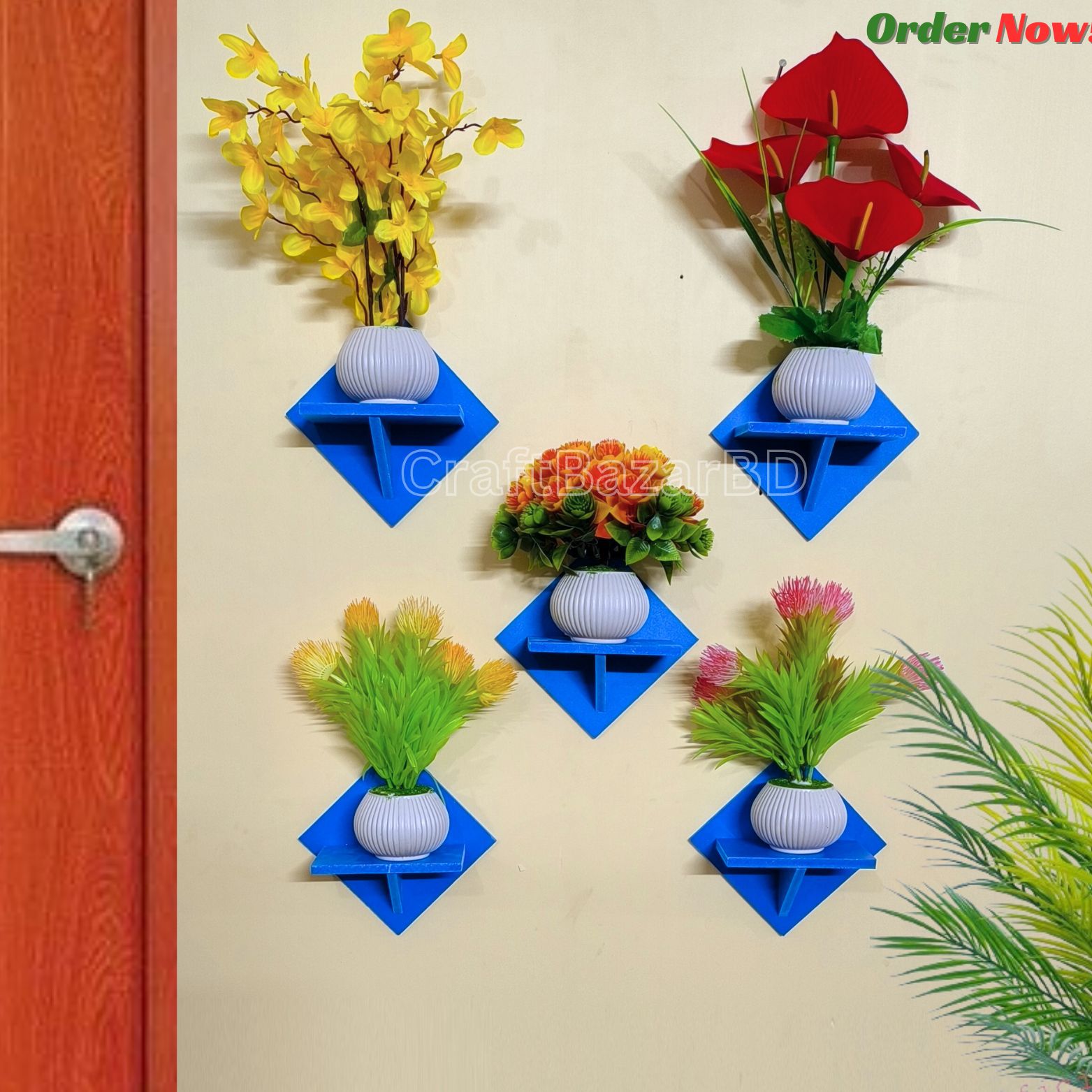 Picture of Square Shape Wall Shelf Without Flower . Self Adhesive Punch Free Wall Decor  Waterproof Premium Quality.