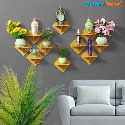 Picture of Square Shape Wall Shelf Without Flower . Self Adhesive Punch Free Wall Décor Waterproof Premium Quality.