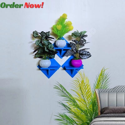 Picture of Square Shape Wall Shelf Without Flower . Self Adhesive Punch Free Wall Décor Waterproof Premium Quality.