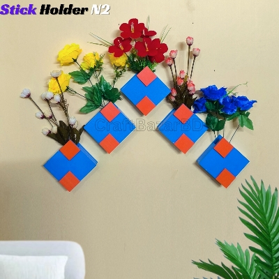 Picture of Wall Mounted Flower Stick Holder (N2) Without Flower . Self Adhesive Punch Free Wall Decor (1/3/5 Pcs 1 Set ) Premium Quality And Waterproof .