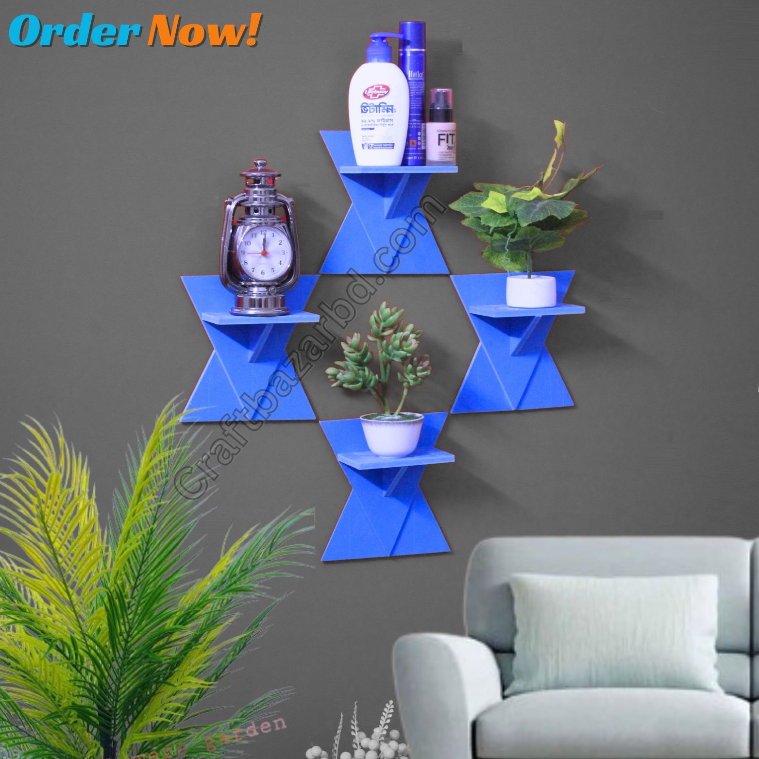 Picture of Floating Wall Shelf Without Flower ,Self Adhesive Punch Free Wall Décor (1/4 Pcs 1 Set) Waterproof & Premium Quality