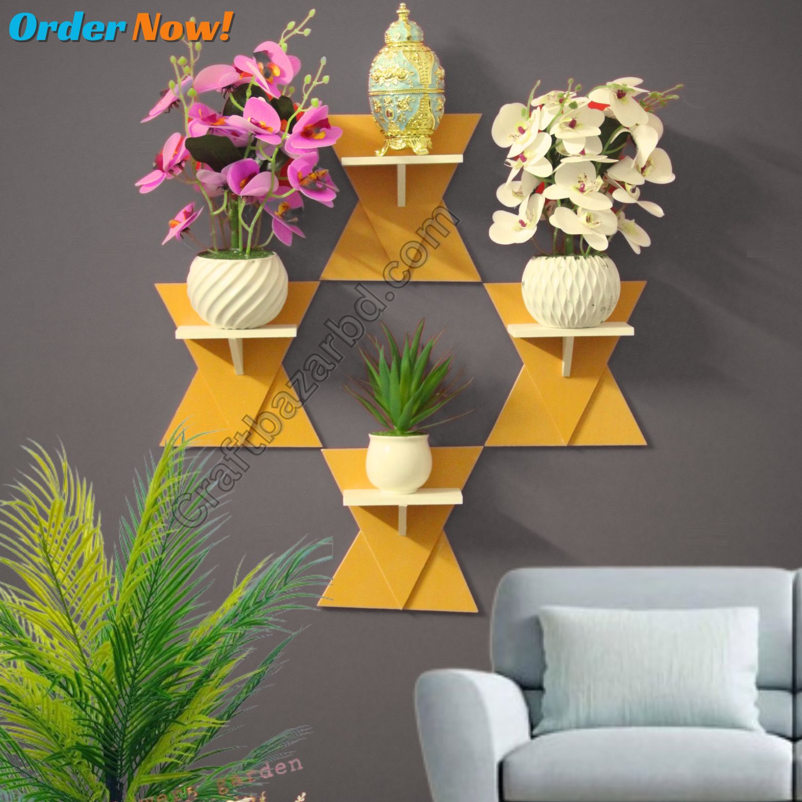 Picture of Floating Wall Shelf Without Flower ,Self Adhesive Punch Free Wall Décor (1/4 Pcs 1 Set) Waterproof & Premium Quality