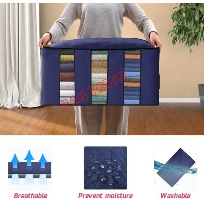 Picture of Clothing Storage Bag with Clear Windows Home Storage Box Quilt Storage Container Bag