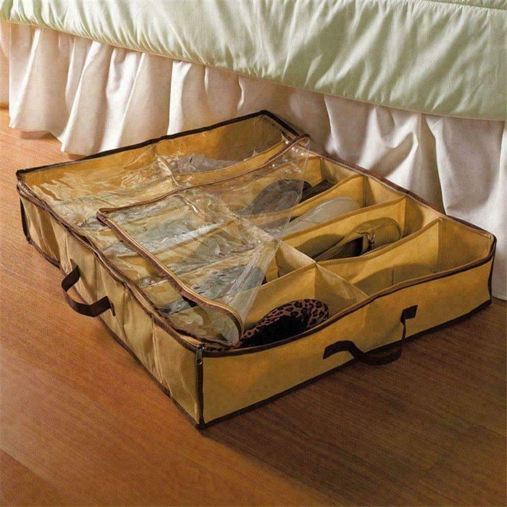 Picture of Bed Shoe Storage Box 12 Grid Transparent Foldable Drawer Type Separator Box Closet Dustproof Zapatero Organizador De Zapatos