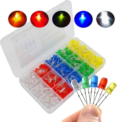 Picture of 50 Pcs 5mm Colorful LED  Color LED Light Green Red Yellow Blue White LED Light 5mm Round LED Light Emitting Diode 5mm LED Light Bulb For Indicator Light LED