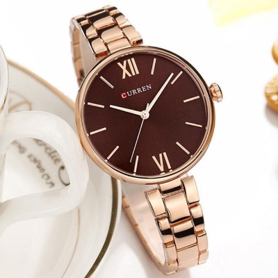 Picture of CURREN 9017 New Watches Women Luxury Brand Rose Gold Watch Women Quartz Creative Watch Wood Pattern Dial Fashion Watch