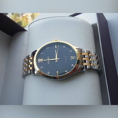 Picture of Analog Men's Luxury Watch with Luminous Hands Gold & silver Stainless Steel Band dial black