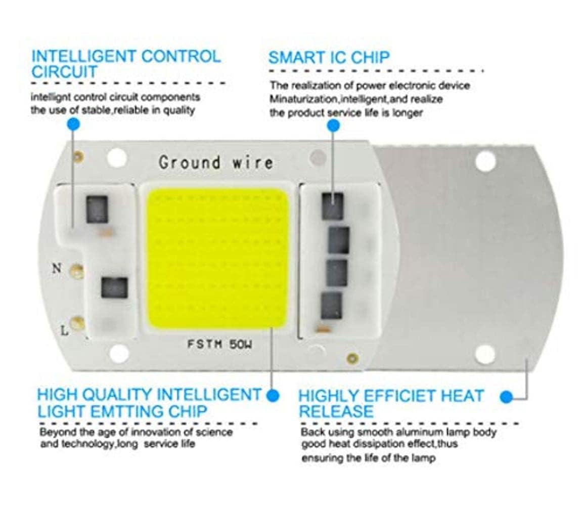 Picture of 50W 220V Led Cob Chip With Integrated Smart Ic Driver And With Heat Transferable Paste To Fix On Heat Sink (Cool White) White