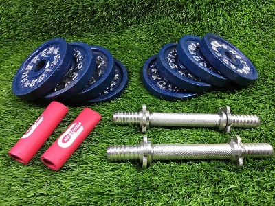 Picture of Eight Pieces Dumbbell Set With Two 10 inch Sticks - 10Kg - Blue and Silver Combo