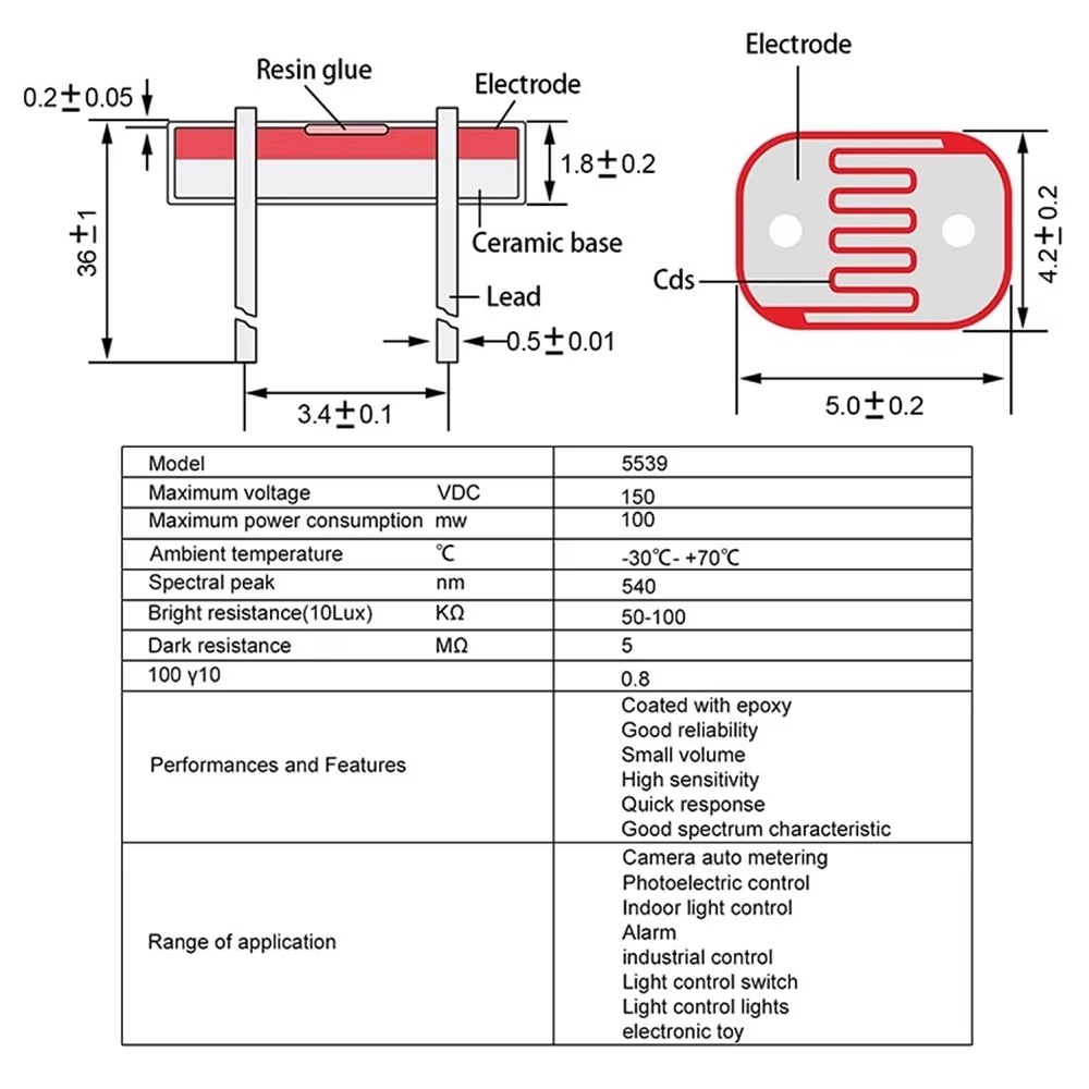 Picture of 5 Ps 5mm LDR Light Dependent Resistor Gold