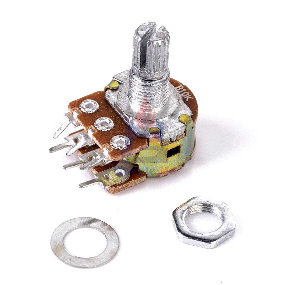 Picture of 2Pcs B10K 10K Ohm Potentiometer 6 Pins Split Shaft Rotary Linear Stereo Dual Taper Potentiometers Multicolor