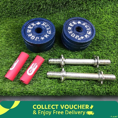 Picture of Combo Dumbbell Plate Set With Two 10-Inch Sticks - Includes 4 Plates Totaling 5 Kg - Blue And Silver Color Scheme