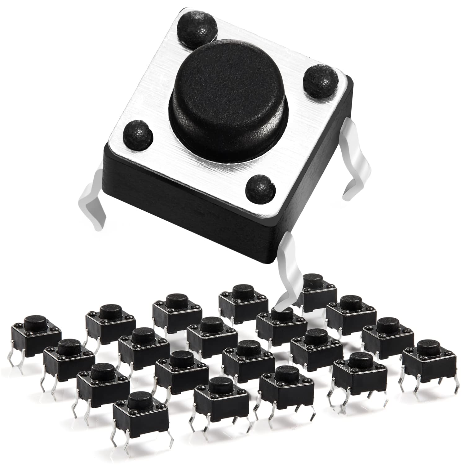 Picture of Tactile Tact Push Button Switch 6x6x5mm Micro Momentary Tact Switch 4 pin 20 pcs SPST Pushbutton Switches Dip Touch Switch for Breadboard Arduino PCB Electronic Circuit Board Black