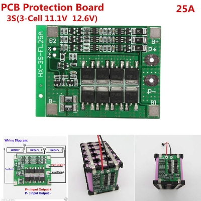 Picture of BMS Battery Protection Board 3S 25Ah 11.1V 12.6V 18650 AA AAA Lipo Li-ion Lithium Battery BMS Charger Protection Module Board Circuit Multicolor