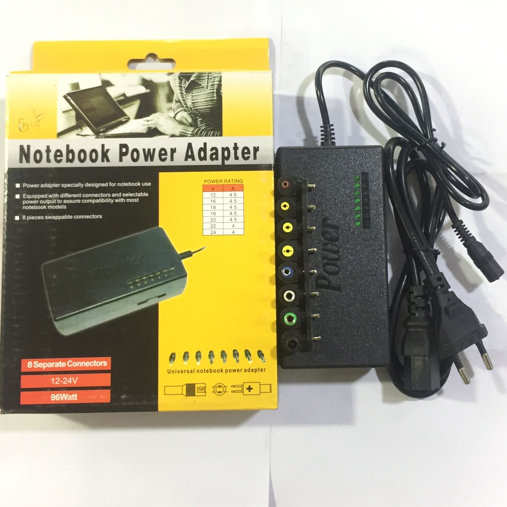 Picture of 96 Watt Adjustable Universal Power Supply Charger Adapter For Notebook Laptop DC 12 - 24 Volt Black