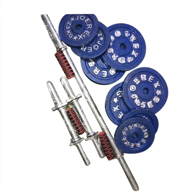 Picture of Eight Pieces 1.25 kg Par Pcs Dumbbell Set With Two 10 inch Sticks - 10Kg - Blue and Silver Combo
