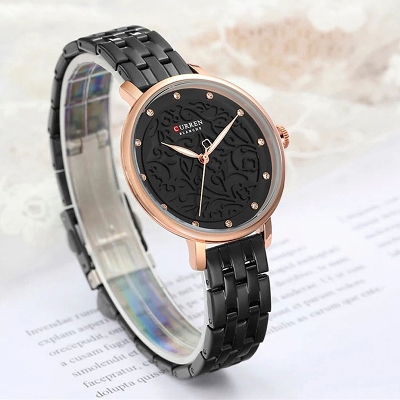 Picture of CURREN 9046 Black Stainless Steel Analog Watch For Women - Rose Gold & Black