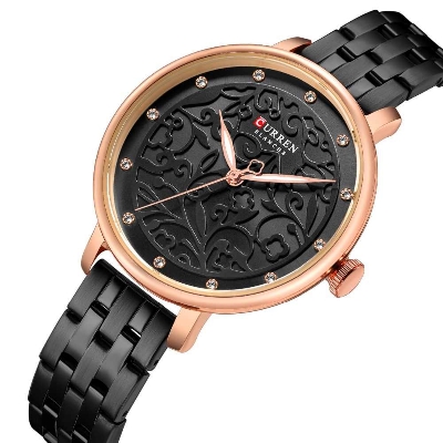 Picture of CURREN 9046 Black Stainless Steel Analog Watch For Women - Rose Gold & Black