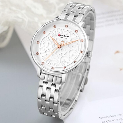 Picture of CURREN 9046 Silver Stainless Steel Analog Watch For Women - White & Silver