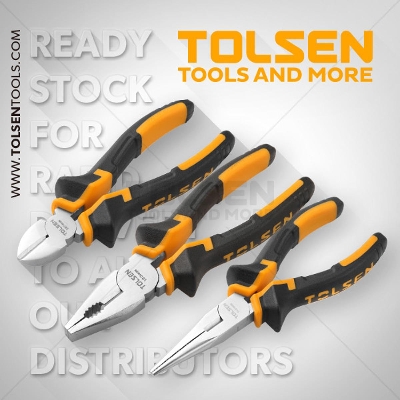 Picture of Tolsen 3pcs Plier Set (Combination, Long Nose, Cutting Pliers) 10400 TPR Handle
