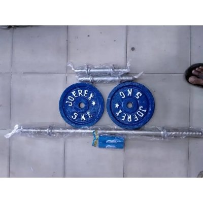 Picture of Dumbell set 5 kg plate 2 pic=10 kg 10 inchi stick 2 pic 3 fit burbell rod 1 pic fom 2 pic