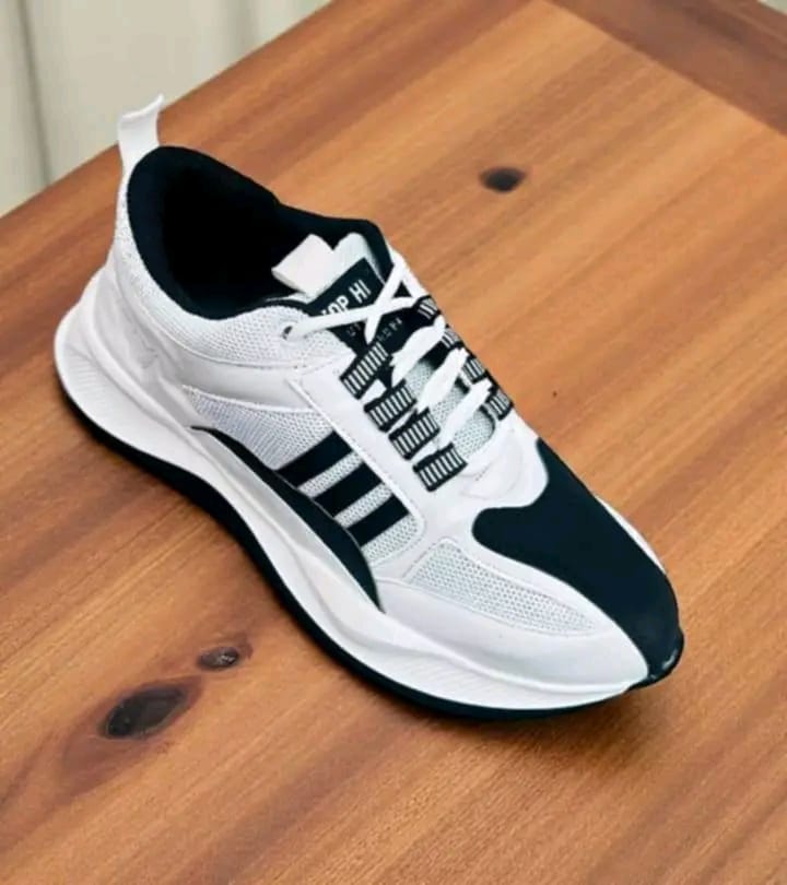 Picture of New Best Collection 2025 Comfortable Stylish & Fashionable Sports Look, Lace Up, Slip-on & Pull-on, Light Weight - White and Black Color Combination Sneaker For Men - Perfect For Any Occasion