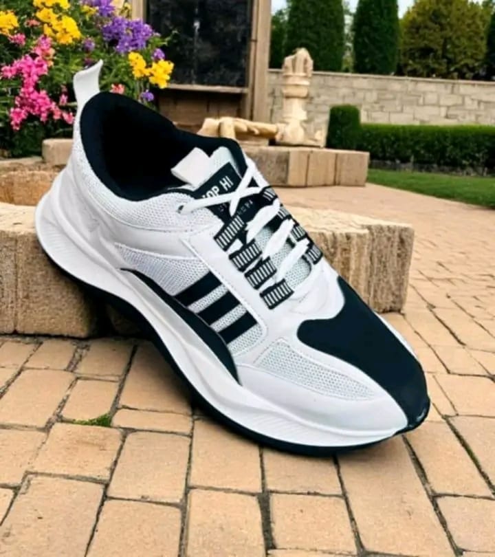Picture of New Best Collection 2025 Comfortable Stylish & Fashionable Sports Look, Lace Up, Slip-on & Pull-on, Light Weight - White and Black Color Combination Sneaker For Men - Perfect For Any Occasion