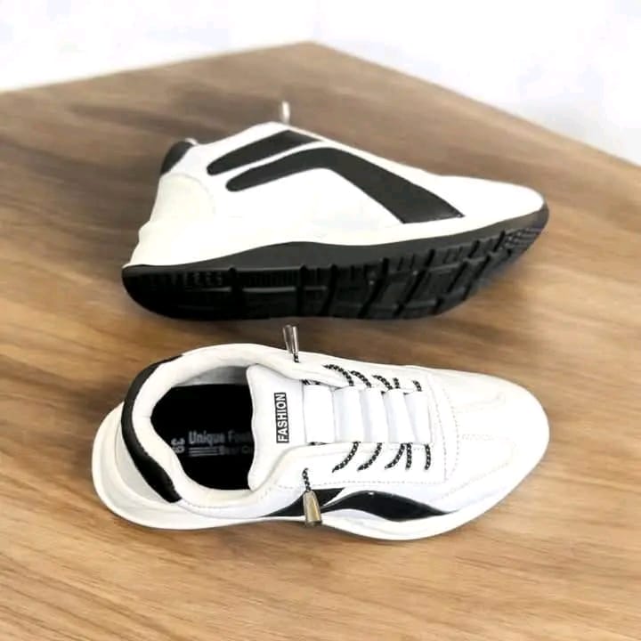 Picture of New Best Collection 2025 Comfortable Stylish & Fashionable Sports Look, Lace Up, Slip-on & Pull-on, Light Weight - White and Black Color Combination Sneaker For Men - Perfect For Any Occasion
