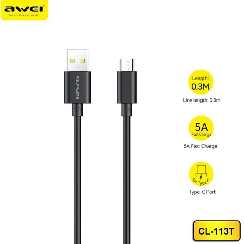 Picture of Awei CL-113T USB C Cable 5A Fast Charging - Black