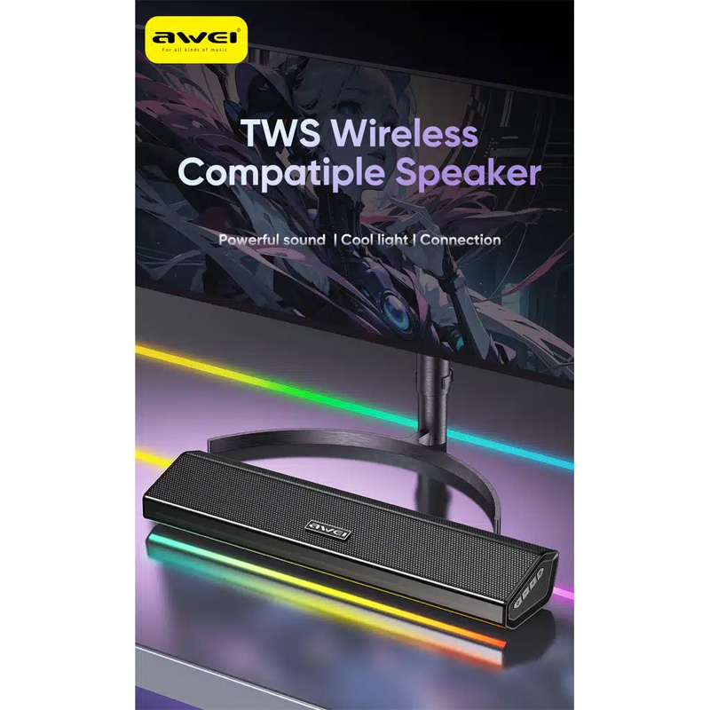 Picture of AWEI KA51 12W TWS Wireless Speaker with RGB Lights & 1800mAh Battery - Black