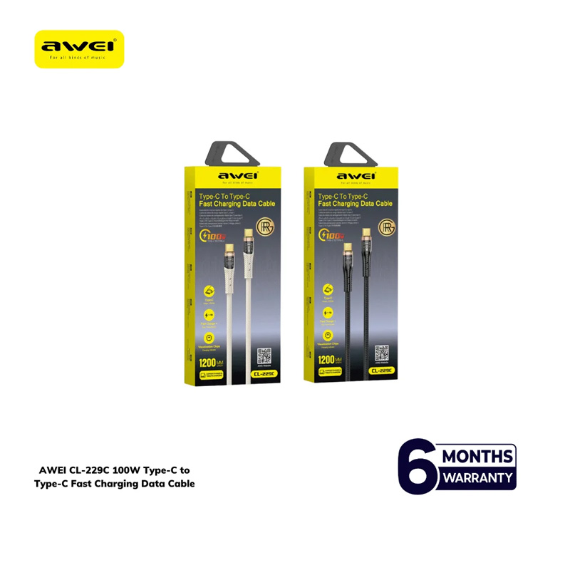 Picture of AWEI CL-229C 100W Type-C to Type-C Fast Charging Data Cable - Black