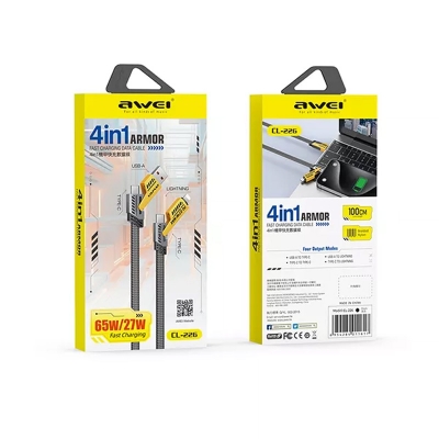 Picture of AWEI CL-226 4-in-1 Fast Charging Data Cable 65W with 4 Plug Combos - Black