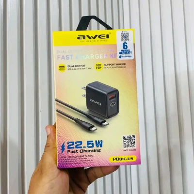 Picture of AWEI PD81C-US Dual Output Fast Charger Kit 22.5W - Black