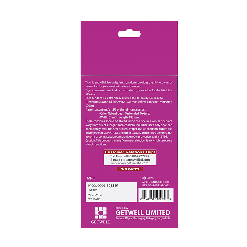 Picture of CONDOM RIBBED-STRAWBERRY FLAVOR (TIGER)(18 PCS)