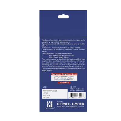 Picture of Tiger Super Dotted RCONDOM-ANATOMIC-ROSE FLAVOR (TIGER) (18 PCS)ose Condoms 36 Pcs for Extra Pleasure 