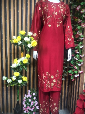 Picture of New Exclusive Embroidered Silk Two Piece, Salwar Kameez For Women Girls or VIP Linen Kurta & Pant Set