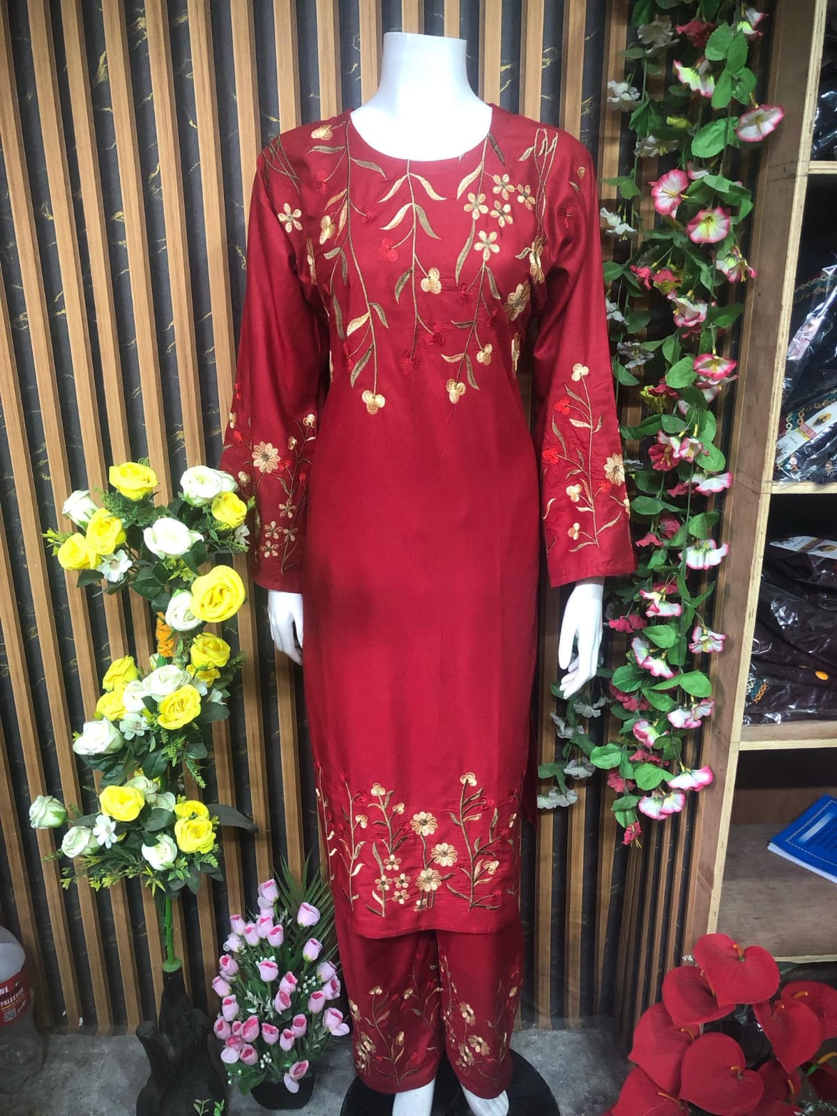 Picture of New Exclusive Embroidered Silk Two Piece, Salwar Kameez For Women Girls or VIP Linen Kurta & Pant Set