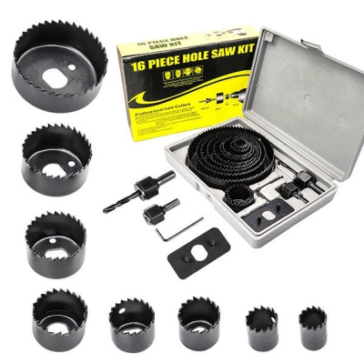 Picture of 16pcs Carbon Steel Hole Saw Set For Multipurpose Use 19mm to 227mm - Black