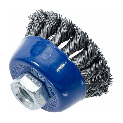 Picture of 3" Inch Steel Twisted Wire Cup Brush For Removing Rust, Paint And Polishing For 4-Inch Angle Grinder - Blue