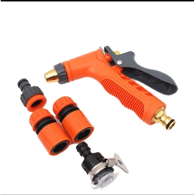 Picture of Garden Hose Spray Gun with Nozzles High Pressure Hose Pipe Spray Gun Attachments with Hosepipe Water Gun for Watering Plants & Lawns,Shower Pets,Car Washing - Orange
