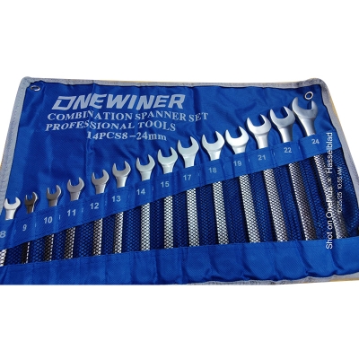 Picture of HIGH QUALITY   SPANNER SET PROFESSIONAL TOOLS 14PCS 6mm, 7mm, 8mm, 9mm, 10mm, 11mm, 12mm, 13mm, 14mm, 15mm, 17mm, 19mm, 22mm, 24mm) 14 pcs Tool Set - Silver