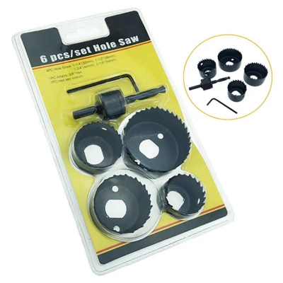 Picture of 6 Pc Hole Saw Cutter Set for Wood, Plastic & Metal – Heavy Duty Carbon Steel Drill Hole Cutter Kit - Black
