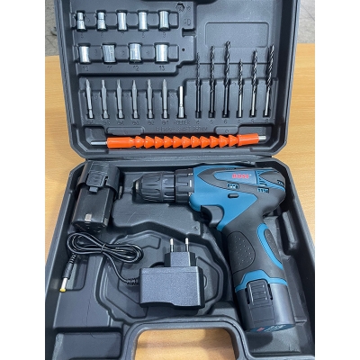 Picture of BOSS 18V Cordless Drill Machine 28 pc materials Set with 2 Battery & Charger | Rechargeable Electric Screwdriver Tool Kit for Home & Professional Use - Blue