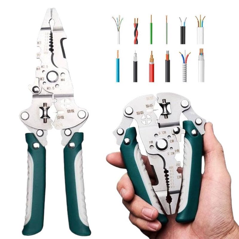 Picture of 1Pcs Multifunctional Foldable Wire Stripper Crimper Cable Cutter Pliers Electrician Cable Cutting Wiring Pulling Stripping Tools - Silver
